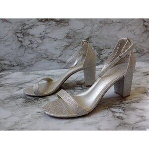Dream Pairs Silver Glitter Shimmer Block Heel Sandals Size 9.5